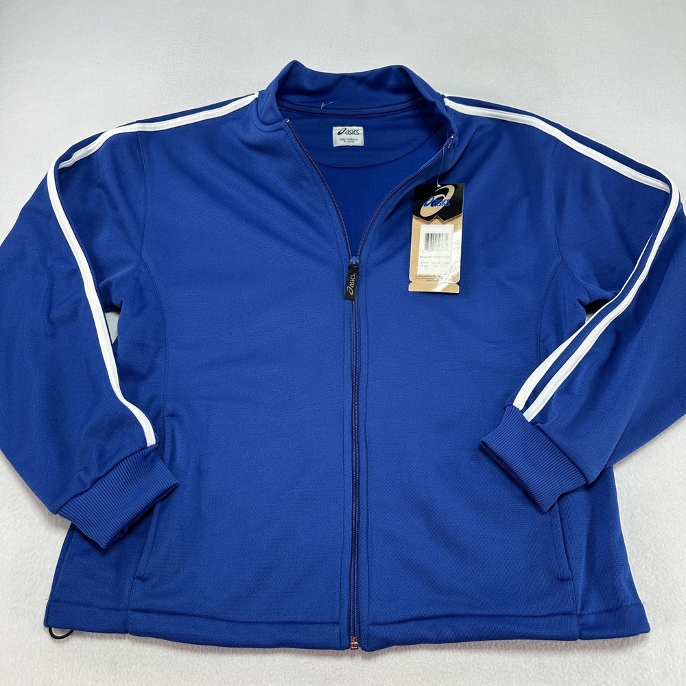 Vintage Asics Track Jacket Womens XL Blue DUOTECH Full Zip Warm Up Stripes